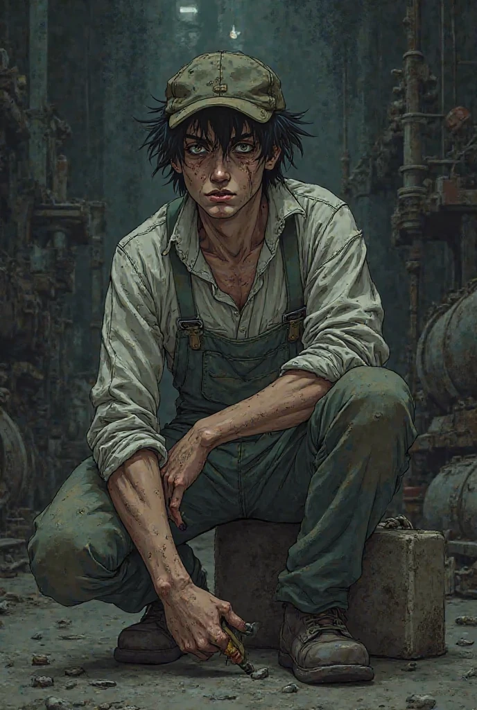 Image of a sick and dirty worker
 In anime mode