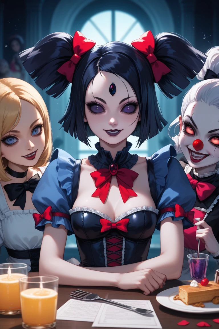 (Ebony), clown, magic, (eyes closed), laughing with tongue out, sexy, thicc, circus