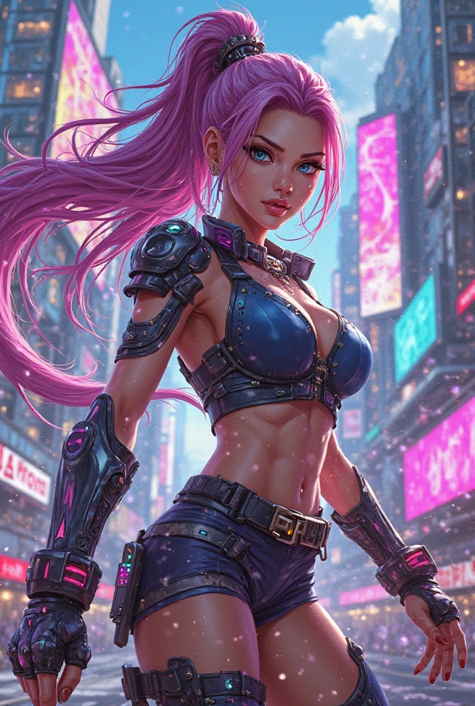 Taken from below, BREAK, A Dystopian city with pink and purple neon signs and holograms projected on buildings and sky, BREAK, A Beautiful woman with slim body shape, lip stick, Purple glasses, long red hair, twin braid, short skirt, BREAK, Night, cyberpunk aesthetic, Highly detailed lighting, Dramatic, 8K, high-detail, Skin Texture, Realistic skin texture, armor, Best Quality, 超A high resolution, Photorealsitic, hight resolution, Detailed, Raw photo, BREAK, realistic anatomy, goddess, g string, knee stockings, full body shots, feet close up, lowest camera angle, 4k