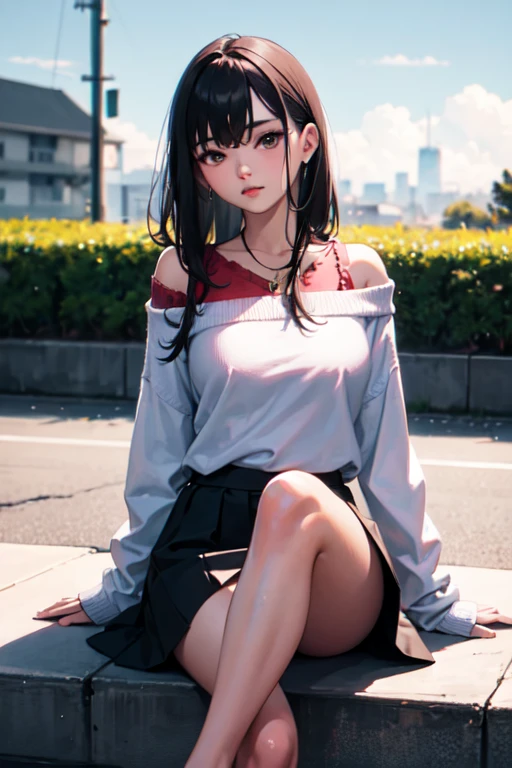 (8k, best quality, masterpiece:1.2),(best quality:1.0), (ultra highres:1.0), watercolor, a beautiful woman, shoulder, hair ribbons, thigh,sitting,by agnes cecile, half body portrait, extremely luminous bright design, pastel colors, (ink:1.3), autumn lights <lora:FilmVelvia3:0.6>