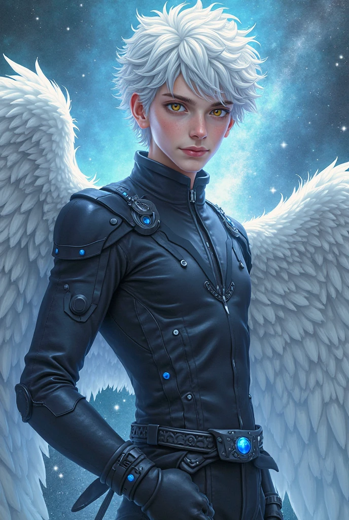 Kai Gunnarsson is the protagonist of "The Dark Angel - A Sombra do Anjo". At the beginning of the story, he is a  boy with a striking angelic appearance:  white and curly hair, snow-white skin and heterochromia (a yellow eye and a blue eye). Despite his gentle appearance, Kai has a dark expression Rarely smiles.

Kai is friendly, loyal and kind to his friends and family. No entanto, he carries a great burden: is the descendant of an extinct alien species with incredible powers, what makes him the target of superhuman killers.  Throughout history , Kai discovers his heritage and learns to control his powers, that include superintelligence, language skills, Supersonic flight , superhuman force, Elemental Control, telepathy and much more.

Kai also has unique abilities, such as storing objects in his arm and imprisoning enemies in a mental prison. His journey is one of self-discovery and fights against evil, while he tries to unravel the mysteries of his past and protect those he loves.
