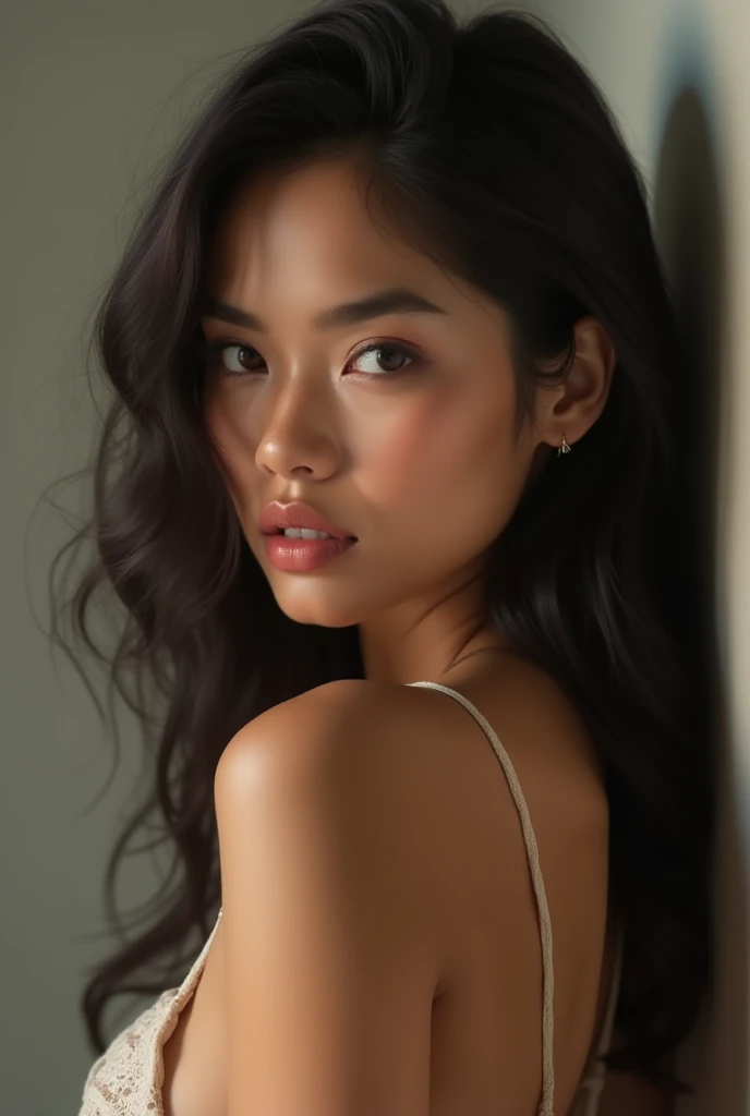 highest quality, epic realistic, ((in the pitch black darkness :1.4)), ((portrait:1.5)),(background: dark ) high contrast ,glorious picture, lowest lux, lighting face, she's comfortable, wearing lingerie, looks incredible, (8k, Raw photo, Highest quality),(epic realistic:1.5), a woman, face,(detailed eyes:0.8),(looking at the camera:1.4), (Highest quality), ( high contrast, deep shadows),Intricate details,cinematic,((skin:1.4)), (long dark hair:1.3), long hair, messy ,(Hdr:1.5),Detailed, colors, Superior quality, Masterpiece, Raw Photo (20-year-old, looking at viewer), beautiful, (wearing underwear,), perfect, natural, perfect composition, portrait, perfect face, smiling expression, Captivating eyes, Bright details, Tight lips, (High Skin Detail),, (blue tint: 0.6), (sale: 0.8), (bloody: 0.7), Key lighting , (backlight: 0.5), Medium depth of field, Canon 5d, 50mm lens, f/4 apertures, (Ultra-detailed, Complex detail), sharp focus, soft colors, 8k, Absurd, 80mm, dark background, photography, smiling, pinay, filipina, medium boobs,