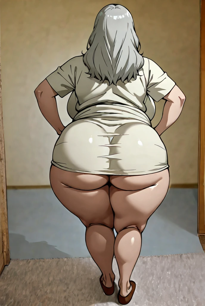 Elderly ssbbw thick Morticia_Addams with gigantic booty, gilf, huge thick hips,very wide hips,very thick thighs,largest haunches ever , gigantic buttocks , accentuated curves,on all fours, lingerie, twerking in in locker room ,side view