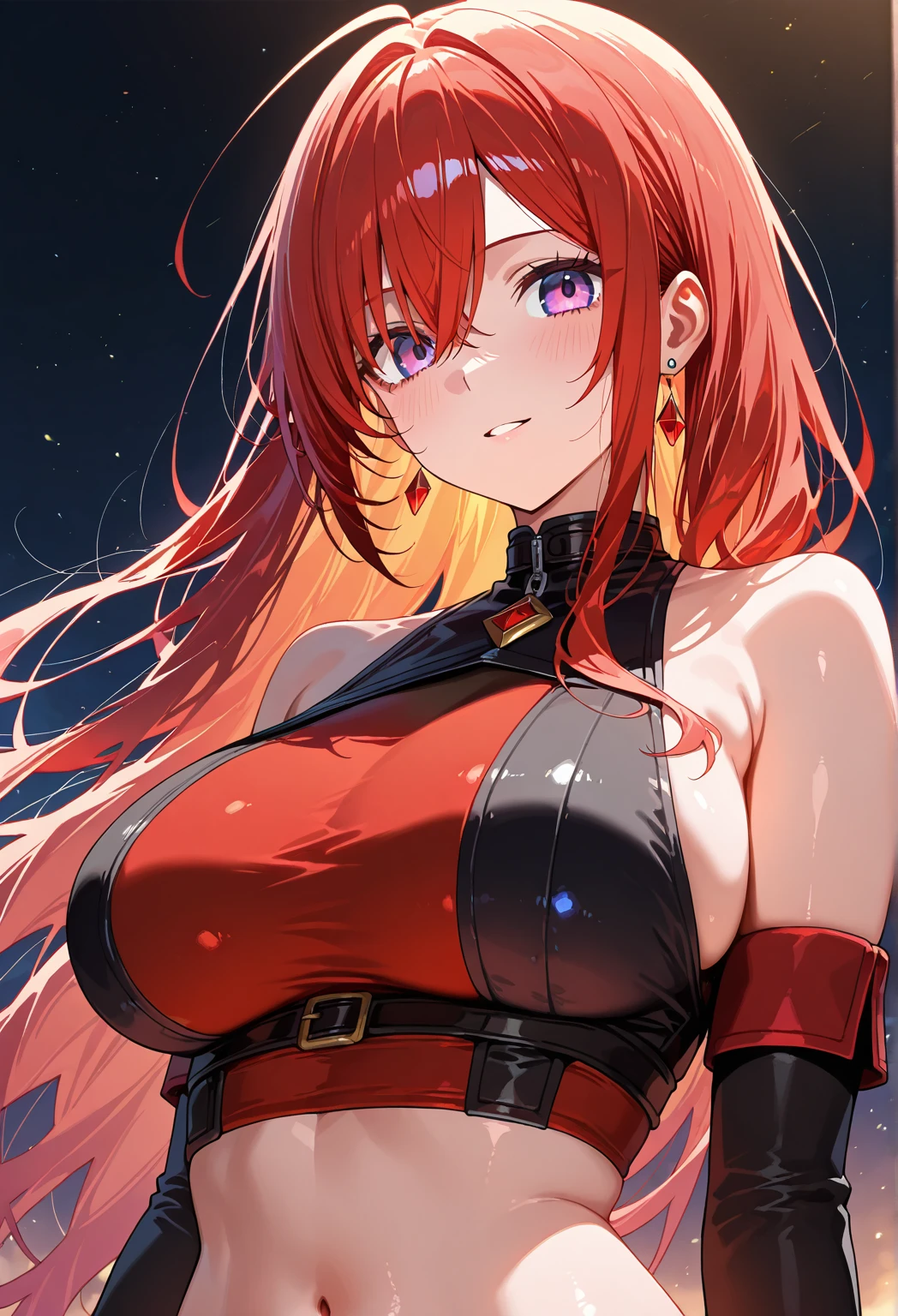 (Masterpiece, Top Quality, Best Quality, Official Art, Beautiful and Aesthetic: 1.3), (1 Girl: 1.5), (Front))), Very Detailed, (Fractal Art: 1.1), Supreme Detail, (Zentangle: 1.2), (Abstract Background: 1.3), (Red Hair)))), (Bikini: 1.5), (Shiny Skin), (Many colors: 1.1), (Big)))), Large breasts, Light areola