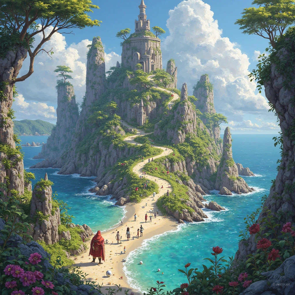 Design an island for me with dice, billiards and chess figures inside it in the middle