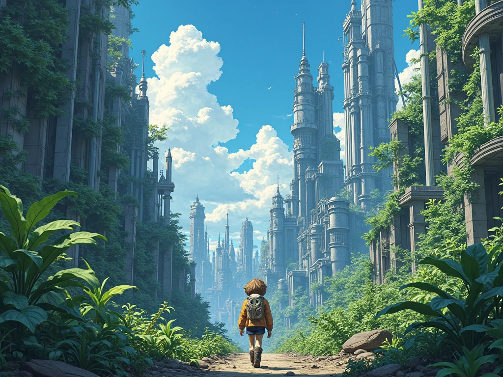 a scientific world destroyed and becoming nature, anime style