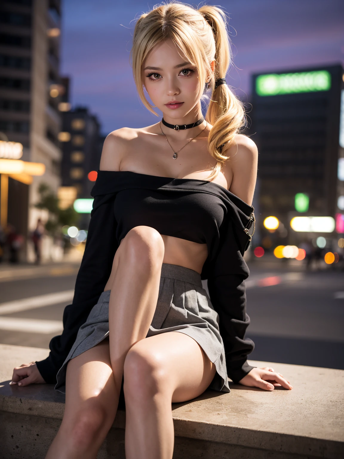 (masutepiece:1.3, Photorealsitic:1.4, 8K), top-quality, masterpiece, 超A high resolution, Perfect dynamic composition, Highly detailed skin and facial texture:1.3, A detailed eye, Detailed limbs, Street corner on an autumn night:1.1, 1girl in, Cute sexy 25 year old woman, Fair skin, tilt the neck, ((embarrassing smile:1.0, I love you fiercely:0.9)), (Wearing an emerald green off-the-shoulder long sweater:1.2), (Colossal tits:0.8), cleavage:0.6, ((Beautiful blue eyes, Eyes that feel beautiful eros:0.85)), Brown Long Boots, (Beautiful legs), Sexy face:0.4, red blush:1.1, ((A mouthfeel that feels beautiful eros:0.85)), ((Too erotic:0.9)), Silver necklace,NFSW