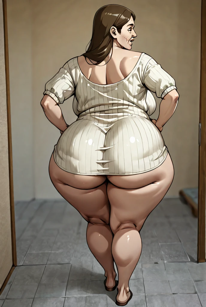 a beautiful, thick female, a mature helen_parr with biggest ass in white lingerie, thick,widest hips, with largest breast, extremely plump, she has a jiggly fat round booty, buxom chested, cellulite, twerking in mall