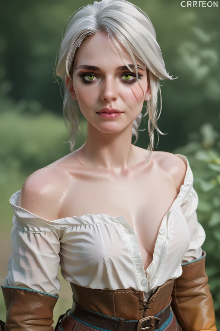 (best quality, hyperdetailed photography:1.2), beautiful lady, ciri , the Witcher 3,freckles, dark makeup, soft light, white hair,pink lips, green eyes, snoopy breast,massive perfect breast,, (detailed beautiful face, detail skin texture, ultra-detailed body:1.1) sexy vampire girl,,, naked breast, realistic skin texture extreme details,