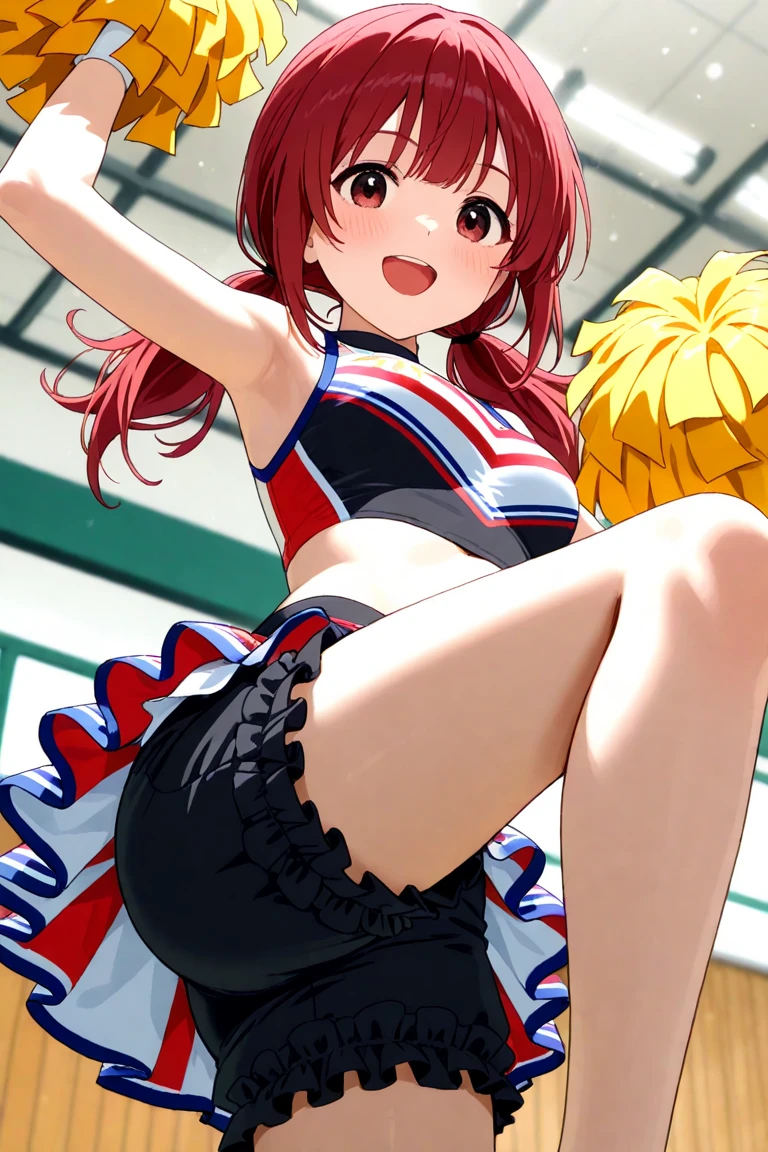 girl, cheerleader, cameltoe, red hair, , no shoes, highsocks