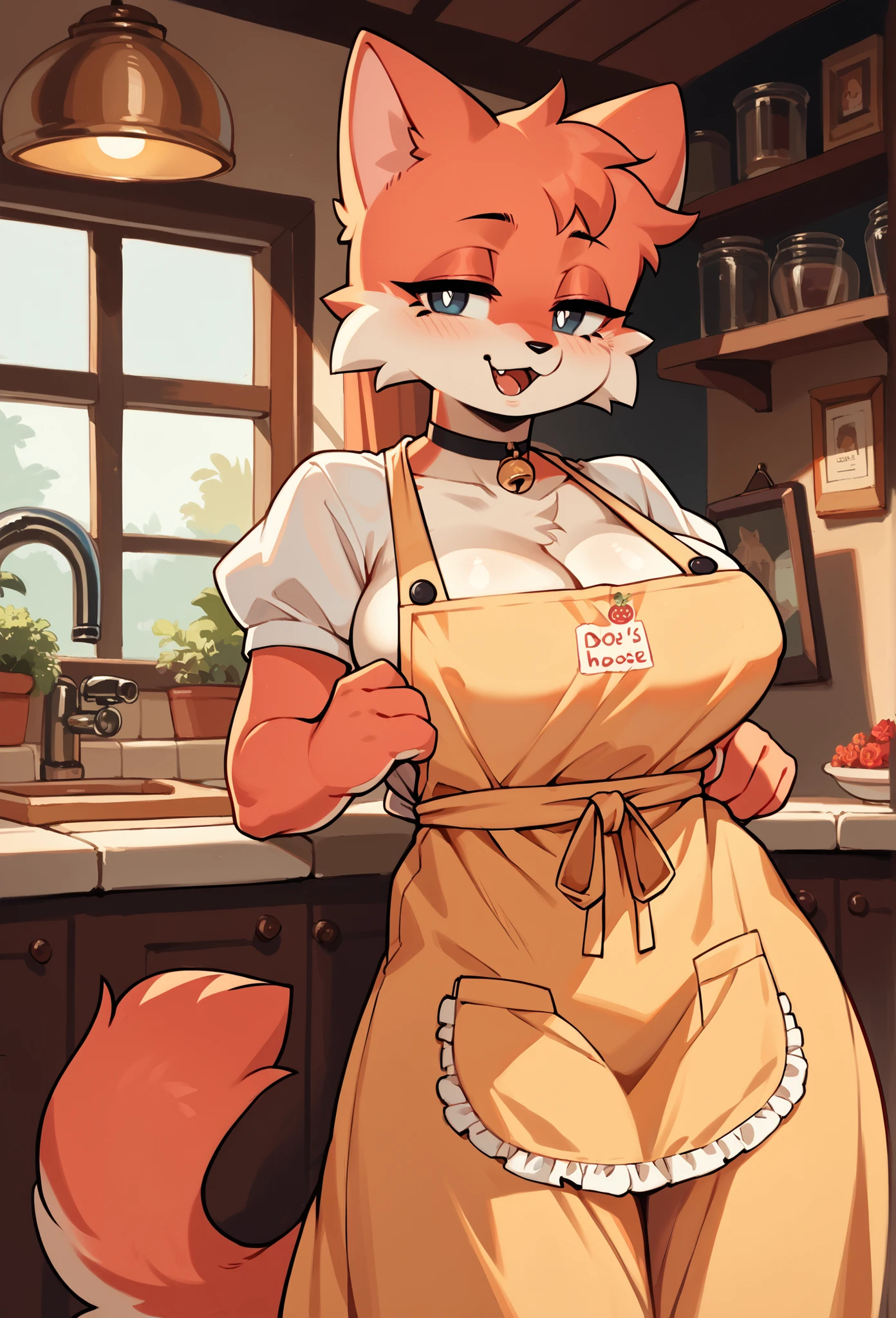 Alone , feminine, Sillycat , feminine, thin body pupils, source: anime, photos, seductive expression, inside a vintage house, vintage wife long dress:1.2, apron:1, housewife, anthropomorphic, big breasts:1