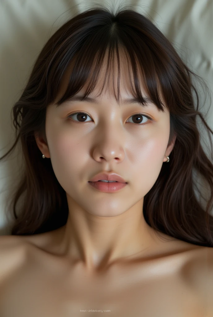 18 years old asian, girl, brunette hair, highly detailed face and almond cute eyes, big natural , long hair, sitting in a car