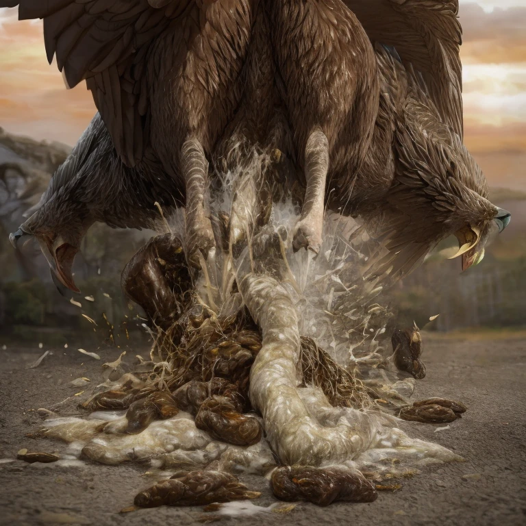 photorealistic, solo, ((((ass up, feral eagle, hyper excessive feces, screaming)))), hyper realistic, cinematic colors, cinematic lighting, incredible detail, 16k resolution, award winning photography, ((((feral, rear view)))), ((((feces, scat, excessive scat spatter on ground, projectile scat, scat explosion)))), ((((rear view))))
