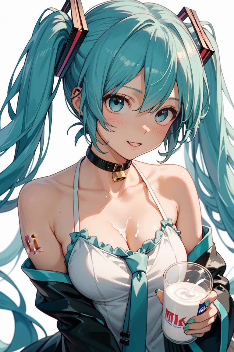 (masterpiece, best quality, highres:1.2), (intricate and beautiful:1.2), (detailed light:1.2), , upper body shot, intense long hair, (hatsune miku), Sweat coming out of my arms、Sweat coming from thighs、Holding a glass vessel、Eating chilled somen noodles、汗だくになっている、ガラスの器を手に持つ、箸を持つ、そうめんを食べている、