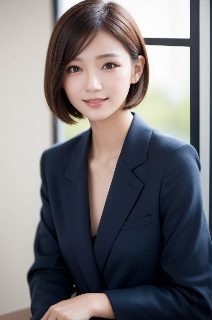 Pure young Japanese girl, wearing dark colors style suits and skirts, vivid makeup, natural black hair styles, sitting in antique in style rooms, sweet smile, sexual attractive, professional portrait photography, midnight, 