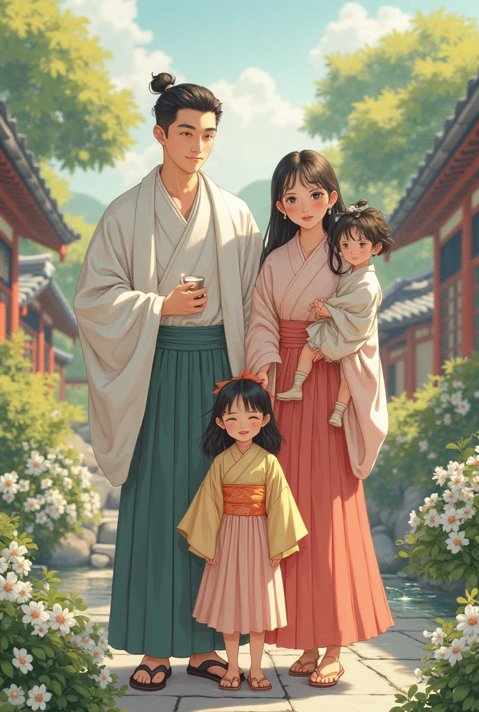 Beautiful japanese family of five. Father, Mother, 20 year old brother,  sister and  brother