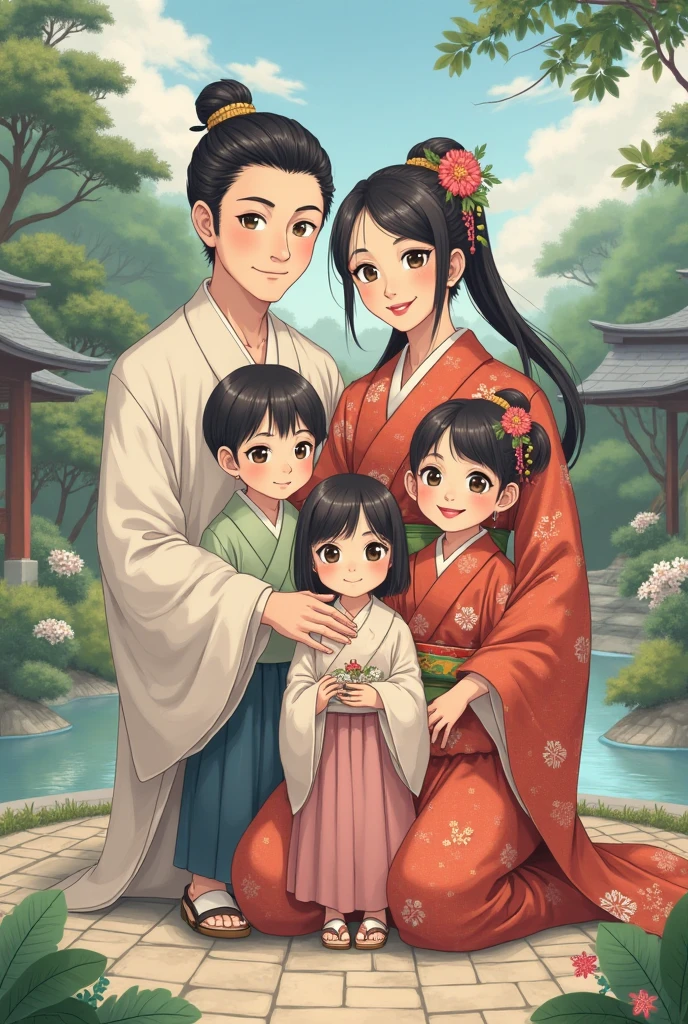 Beautiful japanese family of five. Father, Mother, 20 year old brother,  sister and  brother
