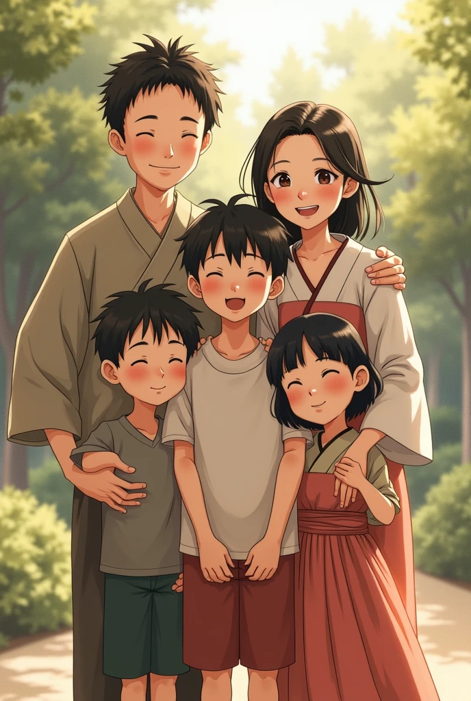 Beautiful japanese family of five. Father, Mother, older brother, older sister and four year old brother