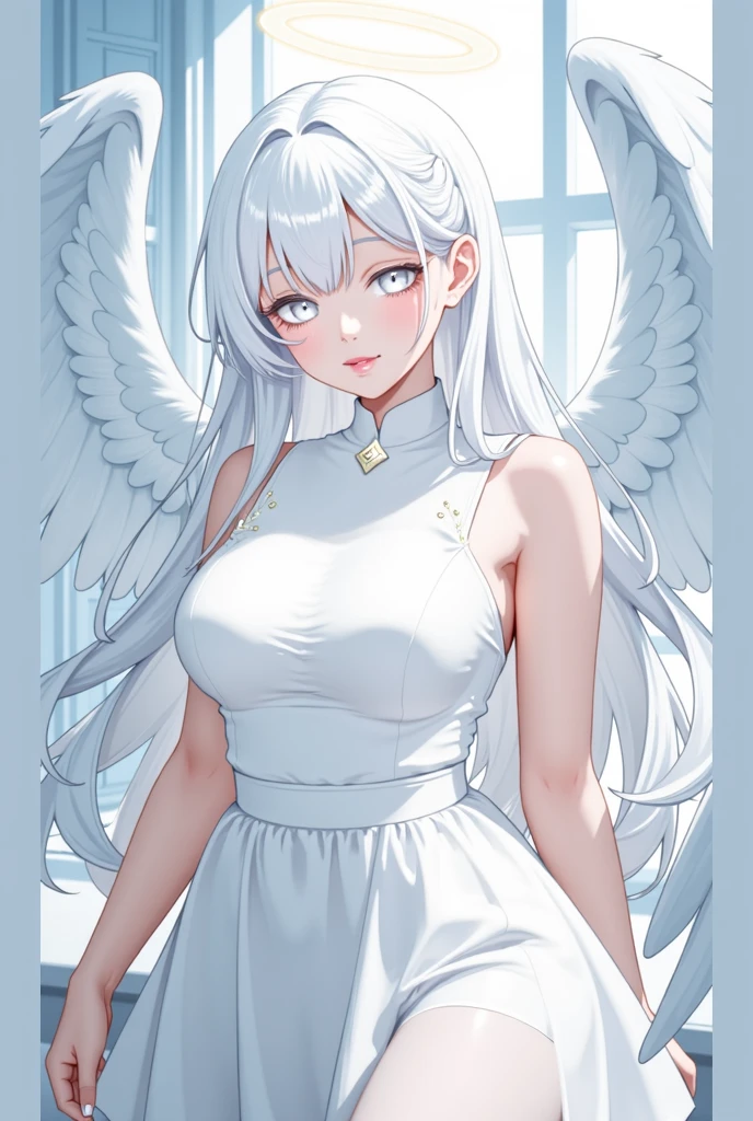 (8k),(masterpiece),(Japanese),(8-year-old girl),((Innocent look)),((Childish)),from the front,smile,cute,Innocent,Kind eyes,Flat Chest,Hairless Pussy,No bra,No Panties,Transparent white short mini baby-doll dress,(wearing big angel wings),Straight Long Hair,Hair blowing in the wind, White Hair,Somewhat strong wind,noon,bright,church garden,lift skirt, nipples sticking out on clothes 