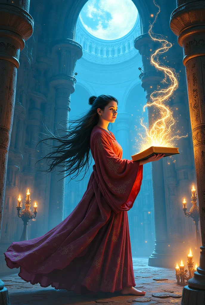 Now create a comic of this girl as a wizard 