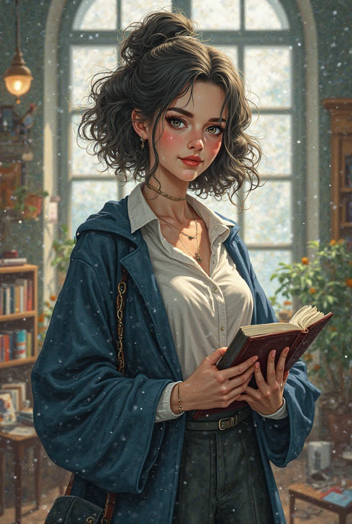 Can you make me an drawing of a girl that is half student and half teacher
