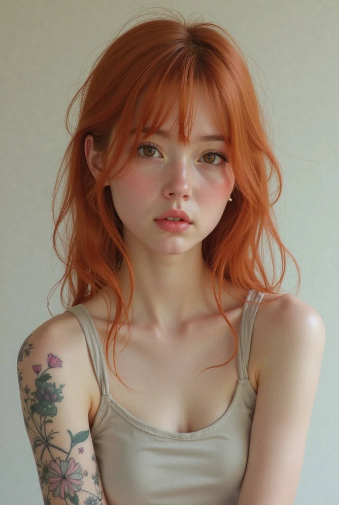 2 15 year old girls with very pretty short curly orange hair with freckles, kissing in bed without clothes
