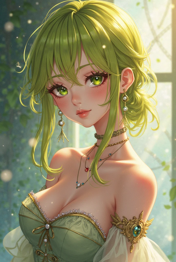 absurd, 8K, High Resolution, Ultra Detailed, Beautiful, Masterpiece, Best Quality, Very Pretty Woman, Young, Very Pretty Woman, Sexy, Straight Hair, Sexy, Detailed Female Face, Very Attractive, (dark green lingerie:1.4), (very large breasts:1.2), aayami, very long hair, two side up, hair ornament,