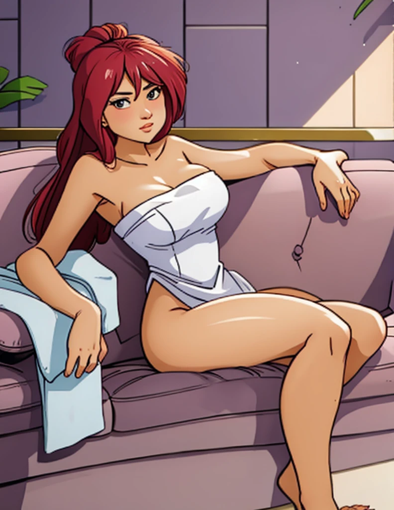 Invincible, masterpiece, best quality, 1girl, solo, orange hair,green eyes,lookind at viewer,bracelet, lips, piercing, anime coloring, superhero suit, pink suit, blush, lips, park, seductive look, sexy body, wet body, smile, spread legs,