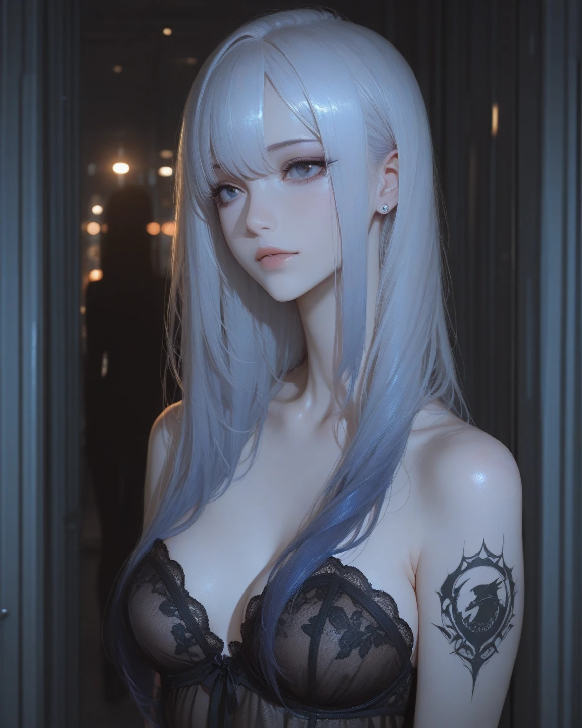 8K, Top Quality, Intricate Details, Ultra Detail, Ultra High Resolution, Masterpiece, close up shot, face shot, passport shot, very close up shot, portrait, wind blow hair,(( from above shot ,shot from above, above shot,)). (full body: 1.1), Slender, Smile, smirk, (Makeup: 0.4), ((,)), (Fluffy blue Eyes: 1.21), (()), 1girl, solo, 1 girl, ((bangs, , , blue hair, bangs, messy hair , )), close up shot, , ((tall)), (((fit body))), (((slim face))), sharp face, (( smirk ,smile,)) , (detailed face), sharp face, small lips, perfect hands, ((sexy pose)), , (( ))
 ((, naked, nude )), , ((naked, nude,)), detailed face, detailed breast,, huge breast , ((detailed nipples)), , detail ass, Narrow Waist, Skinny, tall , 175 cm tall, Muscular, Navel, Exposed Abdomen, Pointed Chest,, Beautiful girl with accentuated slender abs: 1.4, Six Pack Abs: 1.4, Bust Botox, Big, Perfect Body, detail leg, (( dark background)), black background,