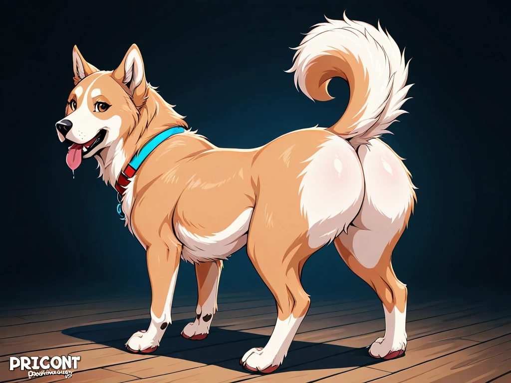 (fur:1.5), (fuzzy:1.5), (by marjani), (by sabuke), solo, (feral:1.6), CANINE, long fur, very fluffy neck, thick tail, long snout, long ears, short stubby body, ((huge butt)), anatomically correct, (detailed lips wrinkle), female, raised tail, full-length portrait, absurd res, in heat, raise butt, (posing for viewer), cute pose, eager, looking at viewer, perfect eyes, one leg up, huge balls, hyper canine penis, veiny penis, ejaculating, pooling cum, head up, mouth open, saliva, visible breath, butt up, front view, gaping anus, bodily fluids, panting