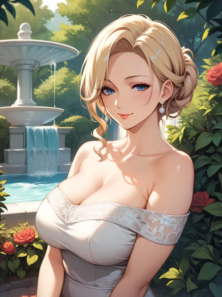 1girl,highres, high quality, masterpiece, mxmkWhiteDress, bare shoulder, purple eyes, white dress, braid