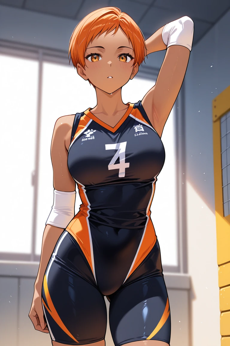 Prompt
detailed illustration, (front view), (side view),dynamic angle, ultra-detailed, illustration, clean line art, shading, anime, detailed eyes, detailed face, beautiful face, dramatic lighting, detailed illustration, dynamic angle, ultra-detailed, illustration, single woman
Fit, toned abs, ((volleyball shorts)), ((fundoshi breast wrap)), volleyball player, big round ass, big tits, caramel tan skin, dark skin tone, wide hips, narrow waist, thunder thighs, (blazing blonde hair), (glowing eyes), glowing sclera, muay thai wraps, small strong biceps, sweat, ((bandaged breasts)), flaming hair, hair is fire, flames rolling down skin, clothes catching on fire, embers, sweats fire, sweat is fire, tan lines, Hispanic, Latina