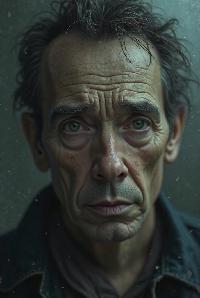 Face with subtle expression lines, slightly dark or cold image.