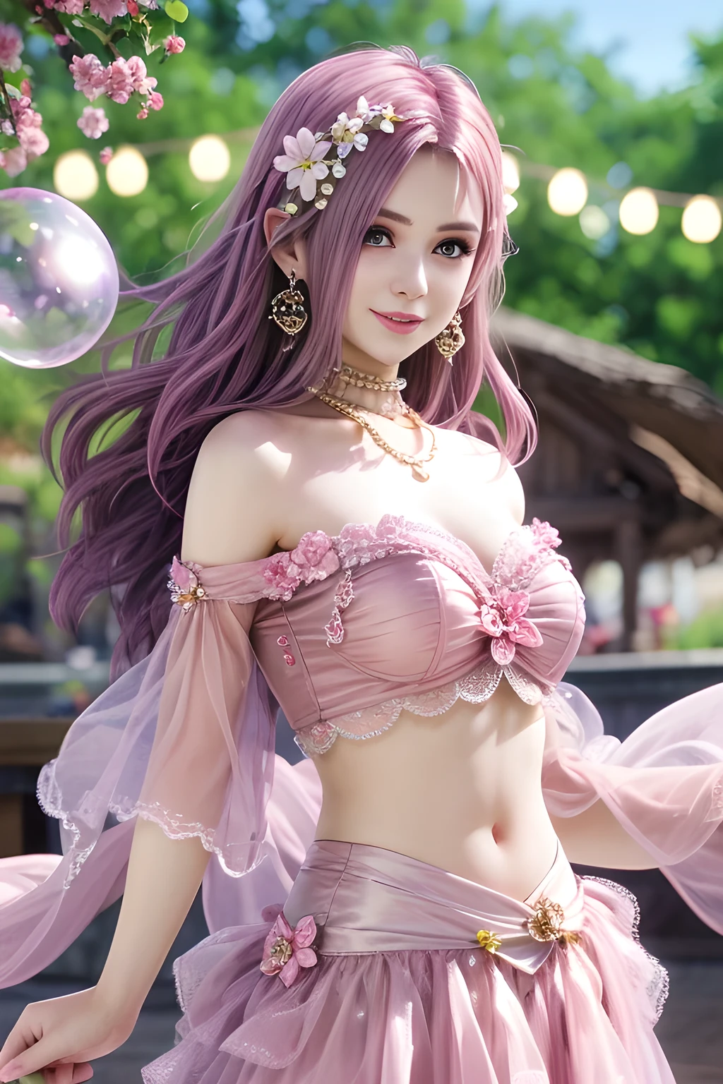 Beautiful 8K Ultra HD professional photos, Sharp focus, In a stunning fantasy world, Beautiful Korean teenage girl wearing a crown，Birthday cake filled with gems, A joyful smile, In a luxurious palace，A huge cake，It has candles and confetti on it, Huge birthday cake, with sparkling gems on top