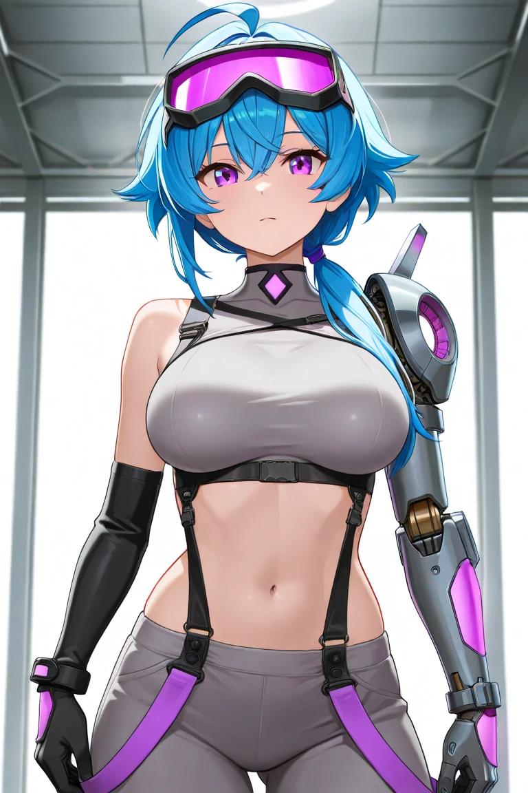 High resolution, One girl, chest, Blue Hair/Light blue hair, Cowboy Shot, 大きなchest, Red eyes, 大きなchest, Earrings, smile, smiling, 8k octane, High resolution, masterpiece, High detail, High-resolution model, high quality, Textured skin, Action Painting, 
