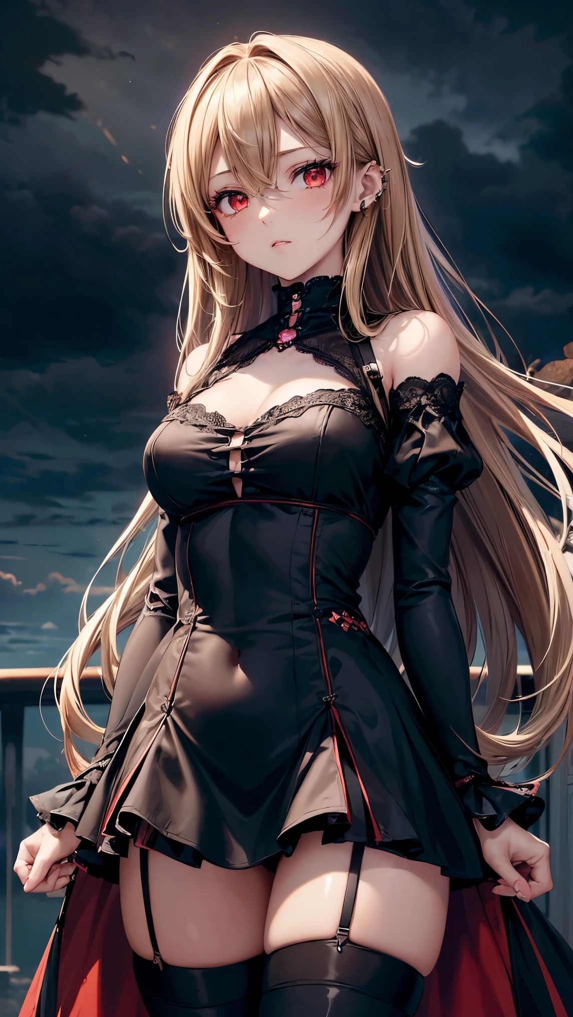 shinigami　Tall Beauty　long peach-colored hair　huge tit　Gothic dresses