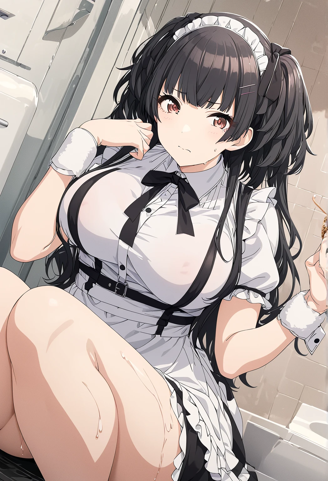 There is a young girl in the transparent elevator，Observation from an upward perspective