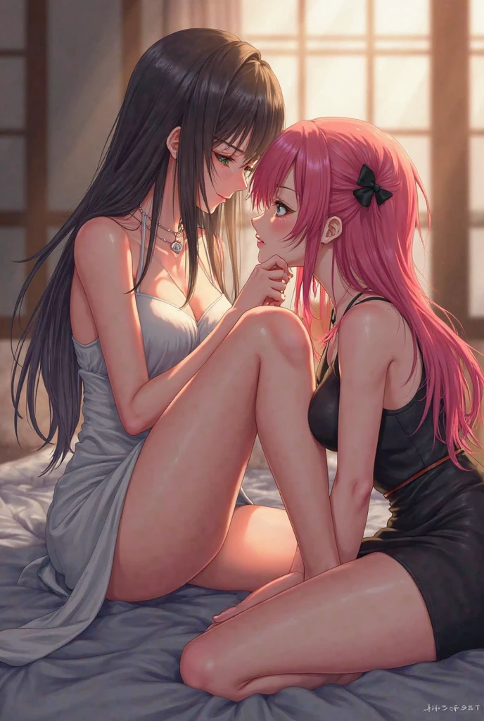 (((2 girl))), (average tits))), (((2 naked girl))), (long pink hair), (((blue eyes))), thin arms, (in a motel room full of desires for ), (thin waist), muscular legs, muscular ass, bare feet, (((Milim Nava from tensei shitara slime sitting on the girl's face lies on the floor with black hair))), (full body photo) , (Double Tails), Long Eyes, eye flare, moodiness, anime, anime style, ray tracing, shine, drop shadow, panorama, Sony FE, 8k, UDisk, master piece, accurate, anatomically correct, Super Detail, best quality, ultra high resolution, Udisk, 16k