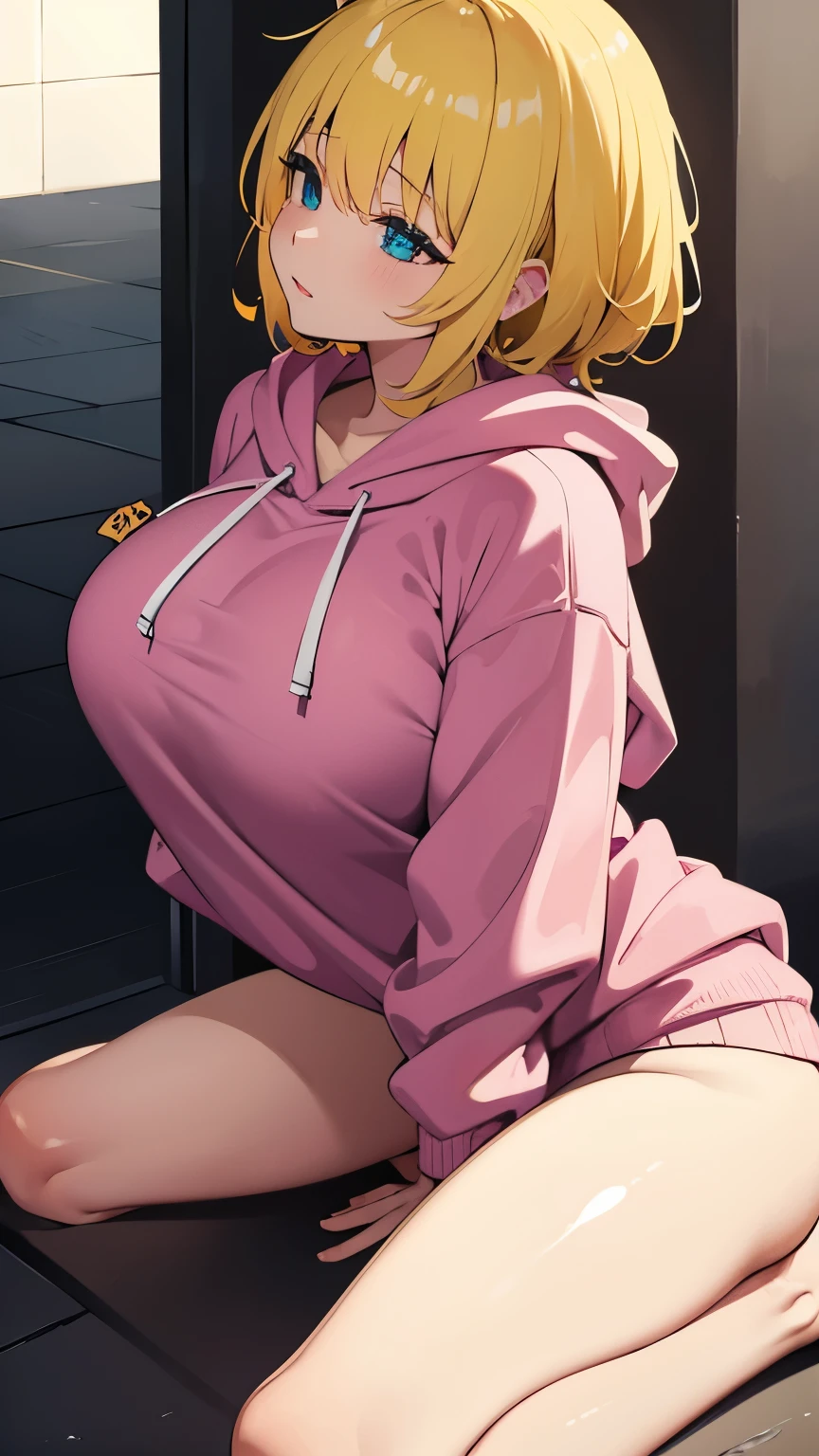 16k、masterpiece、High resolution、((1 female))、short hair、Very large breasts、Pink lip gloss、((White hoodie))、Laughing with your mouth open、Very close、A peaceful rural area