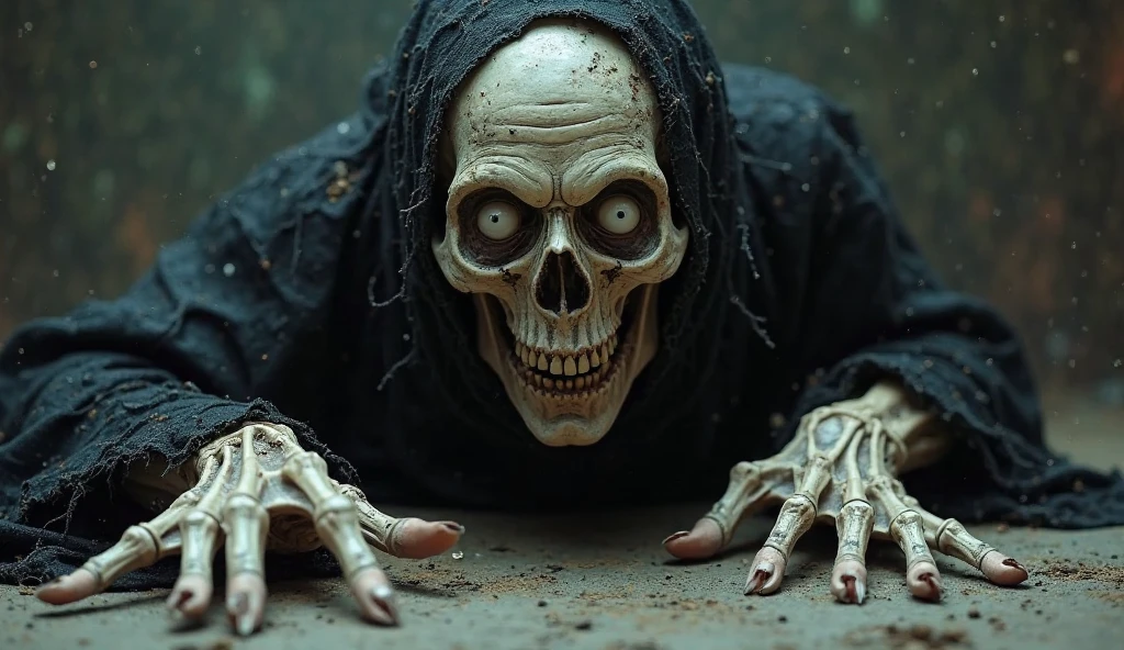 Zombie crawling from grave for coffee