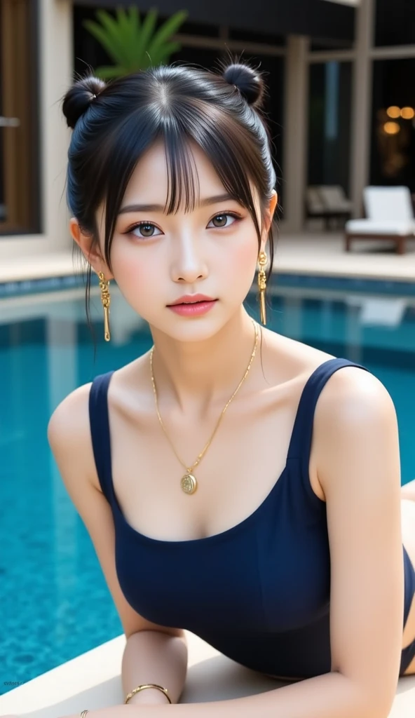 (8K, Raw photo, highest quality, masterpiece: 1.2), (Super detailed), (super resolution), (genuine, genuine photos: 1.37)、(portrait), (High-definition RAW color photo)、 (professional photos).( very detailed and beautiful new),(very detailed), (8k wallpaper),(amazing details),(huge file size),(official art,),(very detailed),(8k wallpaper), (very detailed beautiful girls),(very detailed facesHighly detailed eyes),(Very fine skin),(very detailed fingers,),(very small nose),(very detailed detailed mouth),(perfect anatomy),(detailed background),(fine clothes),(20-year-old),(cute girl), (genuineistic body),(white skin),(glowing skin), (dull bangs: 1.2), (smile),(cute),(cute face),(genuineistic face), (delicateな目),(sagging eyes), (paisley swimsuit)、earrings、necklace、looking at camera, dynamic lighting, G cup breasts,big breasts、(Tropical Beach Background)、(Dynamic Sexy Pose 1.2)、(With cleavage 1.2)、(thin legs 1.2)、(delicate, Plump and moist lips)、(closed your mouth)
