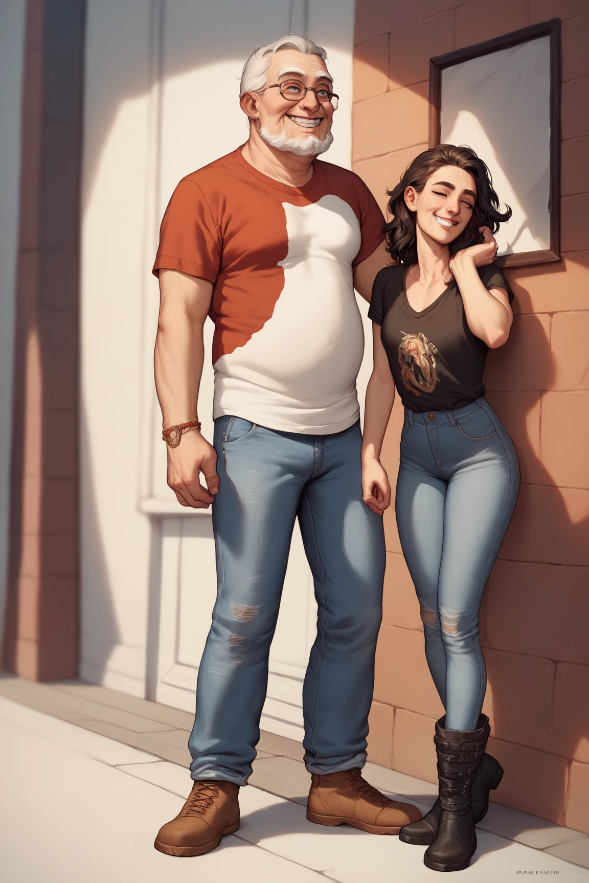 friendly fat couple, photorealistic, 8K