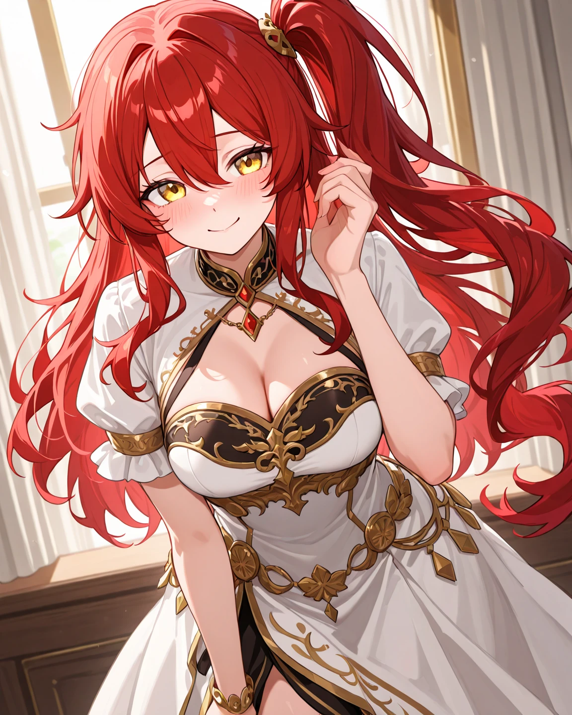 Obra maestra, mejor calidad, 1 A Red hair queen wearing a queen dress the woman looks 30 years old