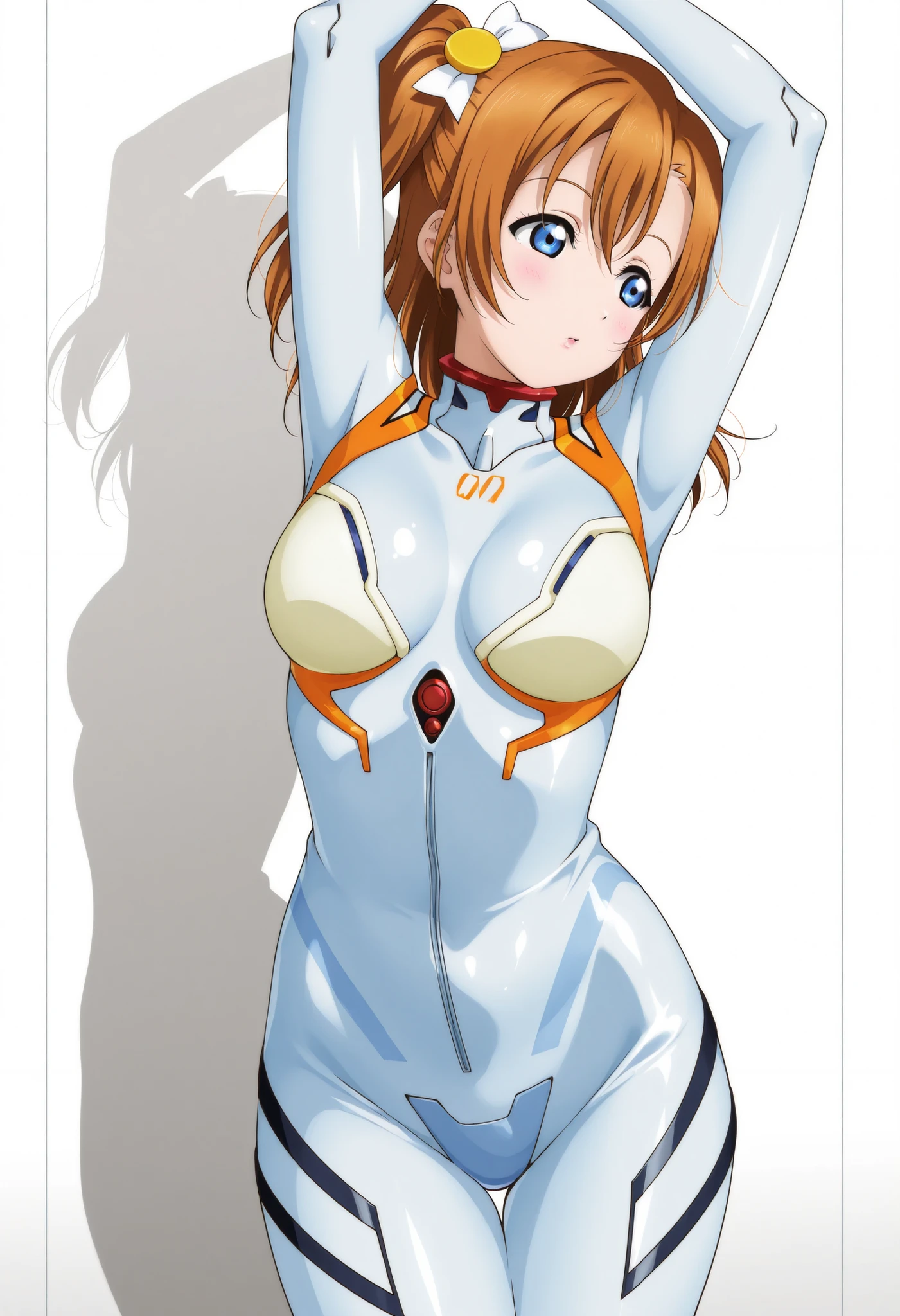 1 girl,NSFW,Honoka Kosaka ,(lovelive),clavicle, absurd, brainwashing,Combatant, empty eyes,((purple glowing eyes 1.5)),  huge breasts , No expression, emotions removed,(black latex tight bodysuit),look away , whole body shape, ((squat,spread your legs, arms behind head)),(highest quality、4k、8K、High resolution、must have:1.2)、Super detailed、(reality、realisticです、realistic:1.37)、ticker、hyper hd、studio lighting、ultra definition paint、sharp focus、Physically based rendering、extreme details、Professional specifications、vibrancy and color、blurry、sports portrait、landscape、horror style、anime big breasts、SF、photograph、concept artist、five fingers, perfect body,  {{{masterpiece}}}, {{{highest quality}}}, {{Super detailed}}, {shape}, {{very delicate and beautiful}},Improved cost performance、all roles、Canon 5D MK4でphotograph、photograph, 