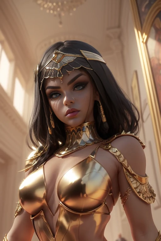 (best quality,4k,8k,highres,masterpiece:1.2),ultra-detailed,beautiful detailed eyes,beautiful detailed lips,extremely detailed eyes and face,longeyelashes,sexy Egyptian super heroine,golden jewellery,flowing dark hair,strong and muscular body,confident and powerful pose,colorful and vibrant outfit,intricate and intricate patterns,HDR,UHD,studio lighting,sharp focus,physically-based rendering,vivid colors,bokeh,ancient Egyptian art style,warm and vibrant color palette,magical golden lighting (mummy wraps)