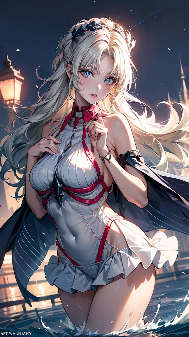 ((A beautiful and cute woman is standing on the terrace)), ((22-year-old beauty)), ((charming smile)), ((her long hair is blowing in the wind)), ((her miniskirt is It's waving in the wind)), (( You can see the cleavage of her plump bust from the blouse)), ((Gradient eyes)), ((The background is a night view of the city)), Attractive makeup, Single view, NFFSW , UHD, Retina, Masterpiece, Accurate, Anatomical, Scientifically Correct, Textured Skin, Super Detail, High Detail, High Quality, Award Winning, Top Quality, High Resolution, 1080P, HD, 4K, 8k, 16k