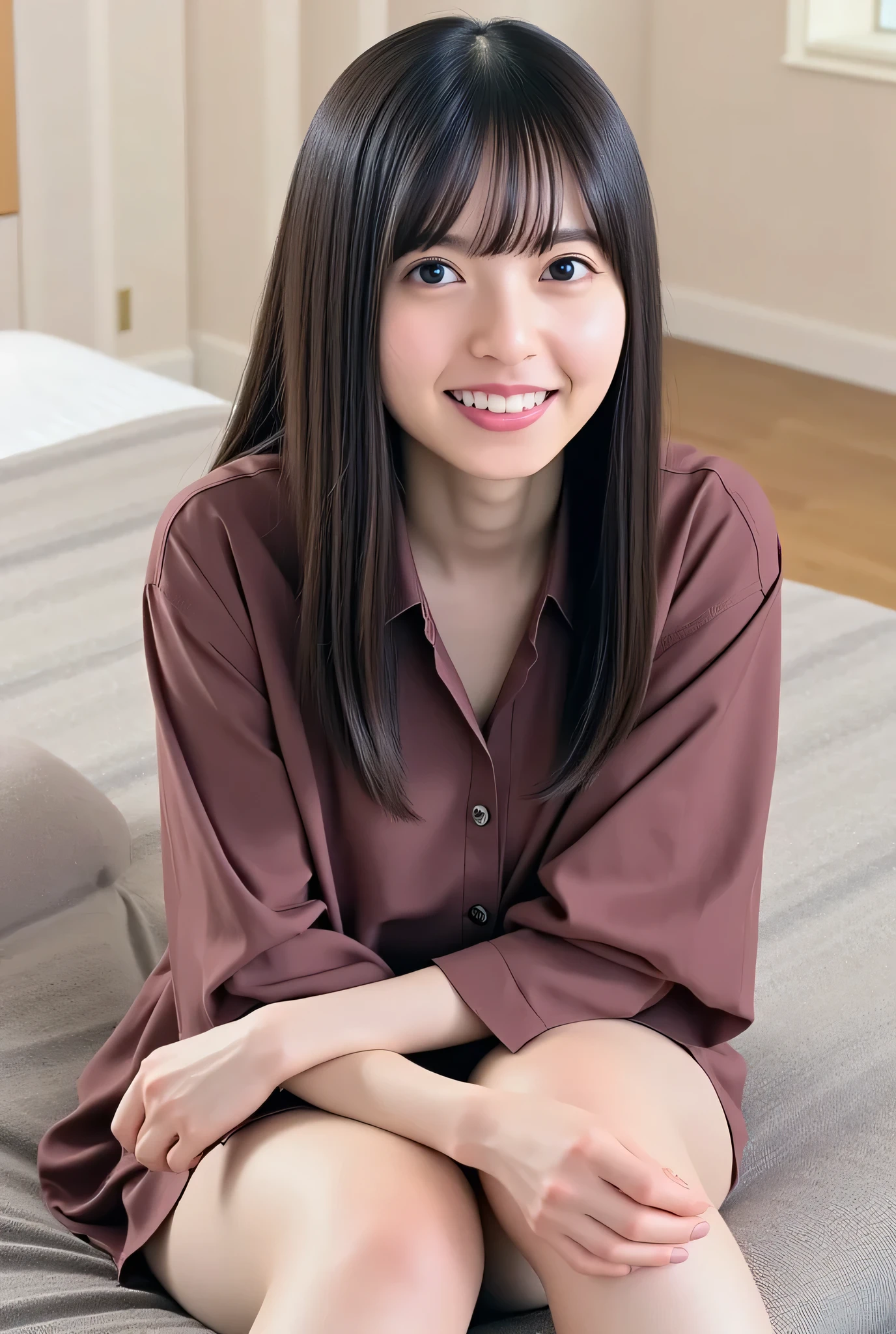 ((((( young女の子:2.86))))),( masterpiece, top quality:1.9),8k, RAW photo ,nsfw, 詳細な肌,詳細な毛穴,BABY FACE,((( young Face):1.7)),(( young体):1.6), reality, hotel room 、( front tilt :1.67)、smile、((( shirt:2.2))),(( sexy lingerie :1.3)),full body,wears only the upper body ,( short), young, Hard, round big breasts , THONG WITH SEXY STRINGS