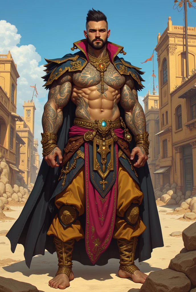 Make an invincible Viltrumite comic book character with alopecia but with war wounds and the Viltrumite costume