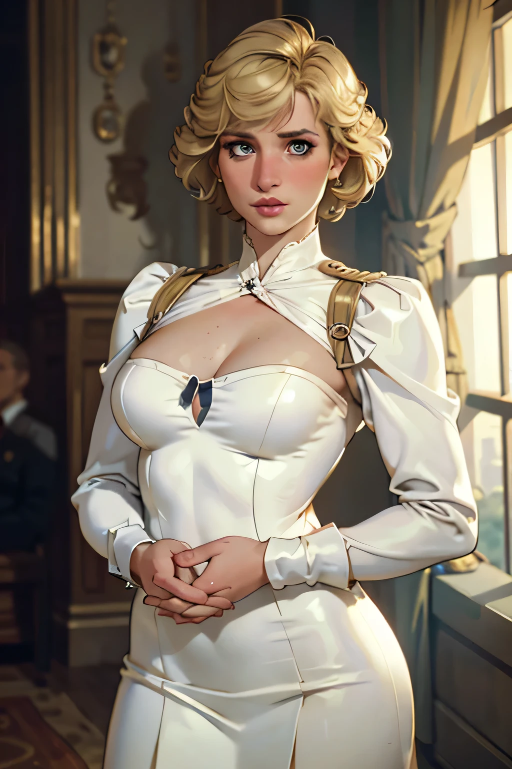 Several women in white uniforms posing sexy, Harem, cushion, Lots of light