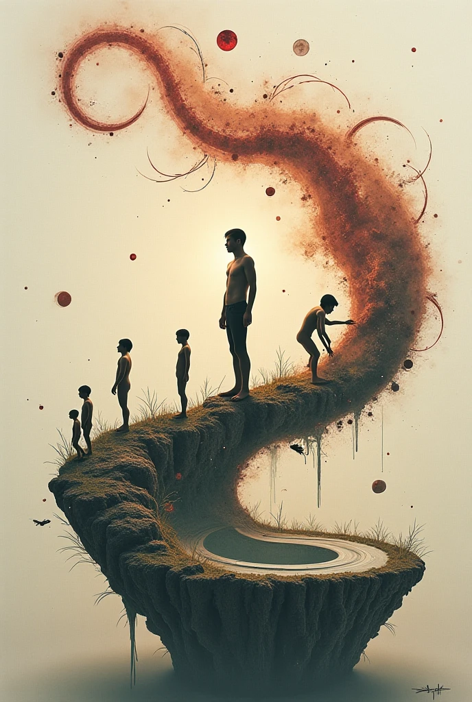 An abstract representation of personal growth, showing a person transforming and evolving through various stages, with subtle changes in surroundings reflecting adaptability."